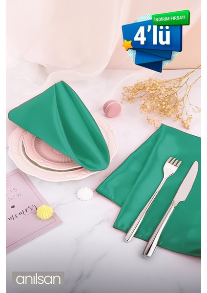 4’lü Pamuk Kumaş Peçete Yeşil 50 x 50 cm Mutfak Bezi Sofra Sunum Servis Peçetesi