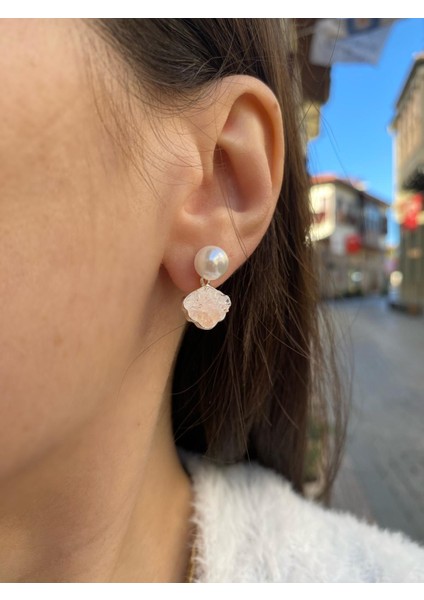 Silver Midye Sallantılı Inci Küpe