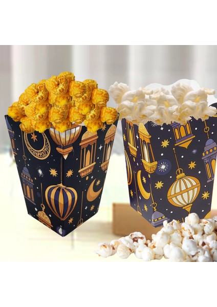 6lı Ramazan Temalı Patlamış Mısır, Şeker Kutusu, Hediye Popcorn, Ikram Kutusu, 6X6X11 Cm, Lacivert