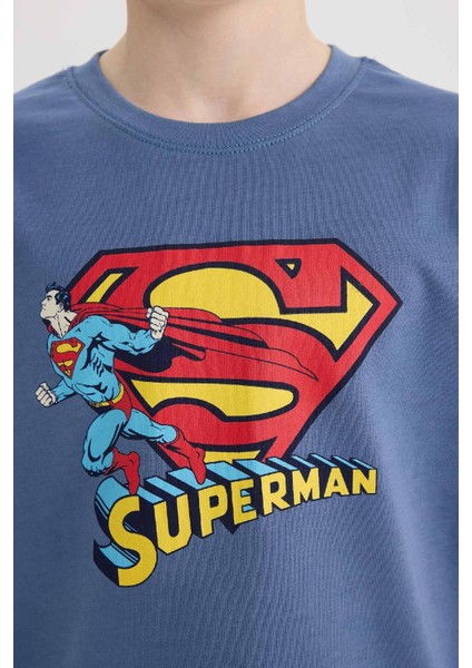 Erkek Çocuk Superman Bisiklet Yaka Kısa Kollu Tişört E3102A825SM