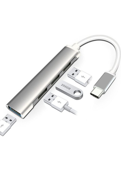 USB Type-C Çoklayıcı Hub - 4 Port USB Çoğaltıcı (1x USB 3.0 + 3x USB 2.0) Yüksek Hızlı Adaptör
