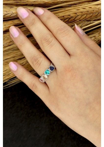 925 Ayar Gümüş Rainbow Sıralı Kalp Yüzük fiyatları