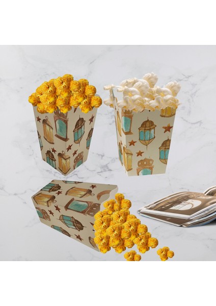 6lı Ramazan Temalı Patlamış Mısır, Şeker Kutusu, Popcorn, Ikram Kutusu, 6X6X11 Cm, Krem Renk fırsatları