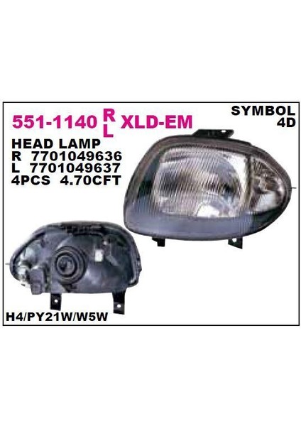 DEPO-551-1140LXLD-EM - Far Sol 551 1140LXLDEM Clıo (98-00) (4kapı) Symbol