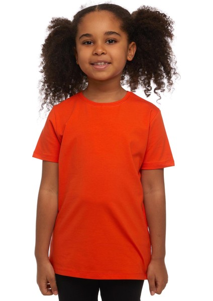 Turuncu Basic Unisex Çocuk Sıfır Yaka Kısa Kollu Tişört