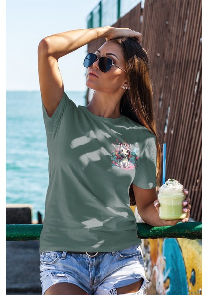 Unisex T-Shirt, Animals, Unicorn Tasarım Baskılı, Regular, Koyu Yeşil T-Shirt NO:00312 fiyatları