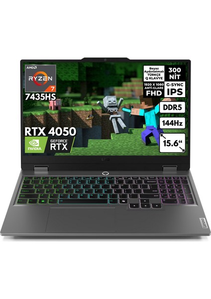 Loq Ryzen 7-7435HS 48 -GB DDR5 4 TB SSD RTX4050 (6GB-105W) 15.6" Fhd Windows 10 Home Oyuncu Notebook 83JC00CRTRHMF95