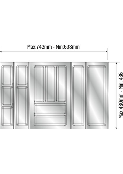 Mutfak Çekmece Içi Düzenleyici, Kaşıklık 74CM x 48CM Yanlar ve Boydan 4cm Kesilebilir, Antrasit modelleri