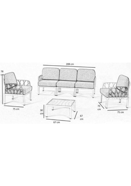 Garda Sofa Set 3+1+1+Sehpa Bej Minderli fiyatları