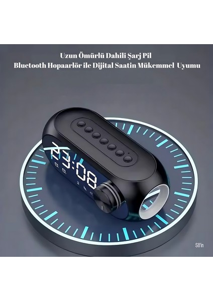 Dijital Çalar Saat S8 Rgb LED Işıklı Bluetooth Bas Hoparlör Mp3 Fm Radyo Hd LED Ekran Çok Fonksiyonlu Speaker