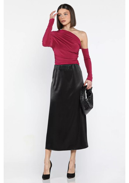 Kadın Bel Lastikli Saten Etek