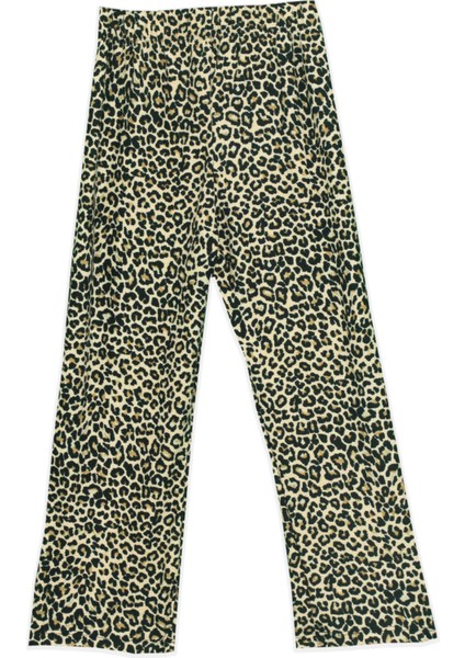Kız Çocuk Fiyonk Detaylı Bluz ve Leopar Desenli Bol Paça Pantolon 2'li Takım