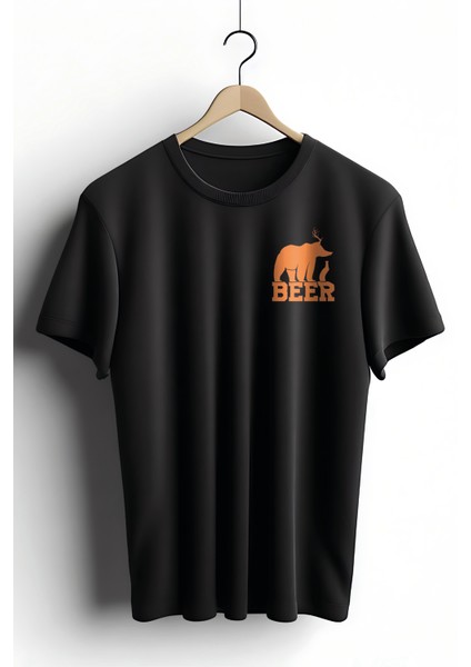 Unisex T-Shirt, Bear Beer Tasarım Baskılı, Regular, Pamuk, Siyah T-Shirt NO:00207