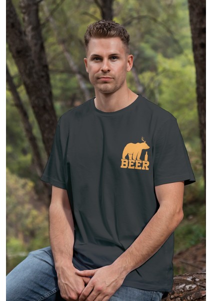 Unisex T-Shirt, Bear Beer Tasarım Baskılı, Regular, Pamuk, Siyah T-Shirt NO:00207 modelleri