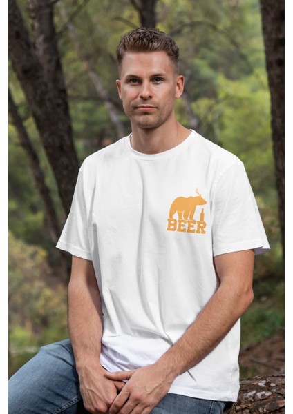 Unisex T-Shirt, Bear Beer Tasarım Baskılı, Regular, Pamuk, Beyaz T-Shirt NO:00207 modelleri