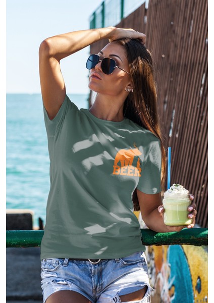 Unisex T-Shirt, Bear Beer Tasarım Baskılı, Regular, Pamuk, Koyu Yeşil T-Shirt NO:00207 fiyatları