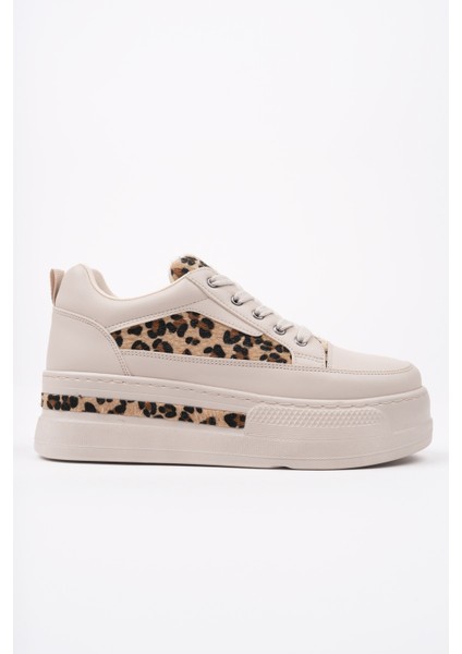 Zarina Kadın Kalın Taban Leopar Desenli Bağcıklı Günlük Sneaker Spor Ayakkabı