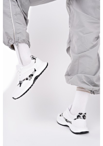 Melody Kadın Kalın Taban Günlük Leopar Desenli Bağcıklı Sneaker Spor Ayakkabı