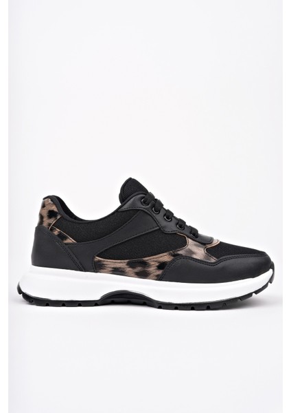 Melody Kadın Kalın Taban Günlük Leopar Desenli Bağcıklı Sneaker Spor Ayakkabı