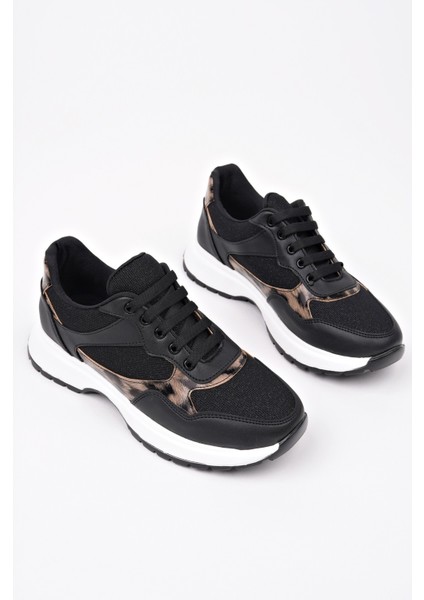 Melody Kadın Kalın Taban Günlük Leopar Desenli Bağcıklı Sneaker Spor Ayakkabı