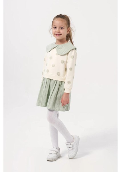 Müslin Yaka Detaylı Puantiyeli Kız Çocuk Elbise 2-5 Yaş