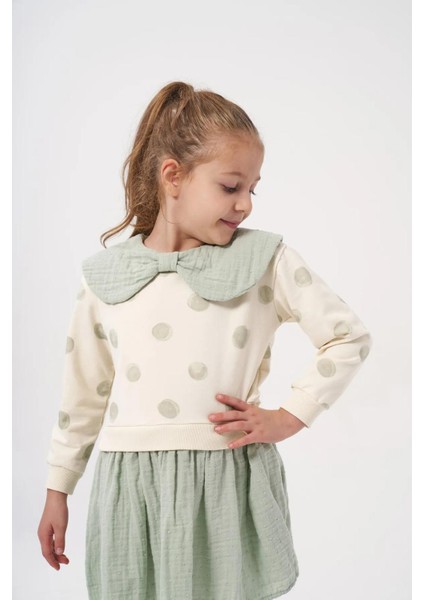 Müslin Yaka Detaylı Puantiyeli Kız Çocuk Elbise 2-5 Yaş modelleri