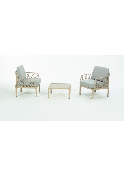 Garda Sofa Set 1+1+Sehpa Gri Minderli