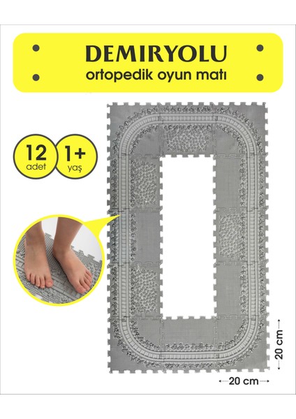 12 Mödüllü Oyun Masaj Demiryolu Ortopedik Halı Duyu Matları Puzzle Tren Yol