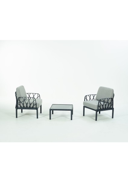 Garda Sofa Set 1+1+Sehpa Gri Minderli