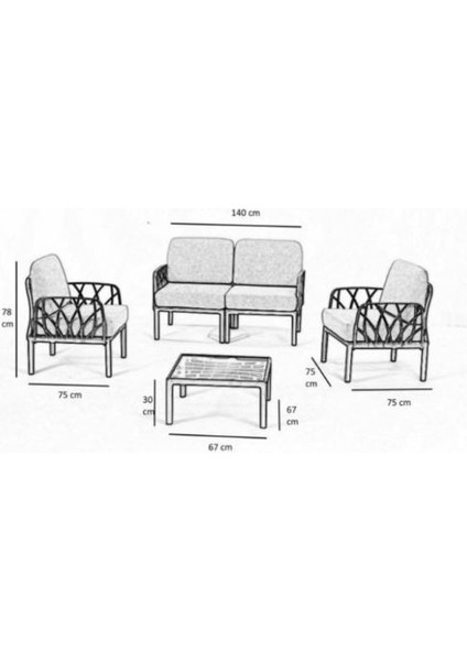 Garda Sofa Set 2+1+1+Sehpa Gri Minderli fiyatları