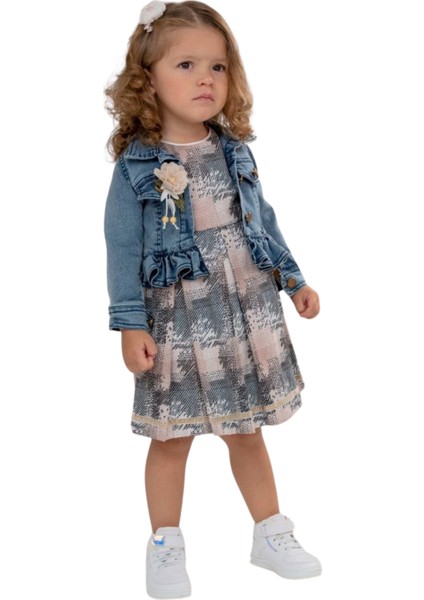 Pileli Jeans Ceketli Kız Elbise