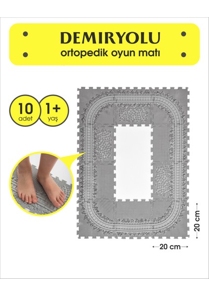 10 Mödüllü Oyun Masaj Demiryolu Ortopedik Halı Duyu Matları Puzzle Masaj Tren Yolu