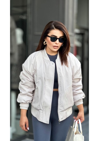 Açık Gri Bomber Ceket-Mont