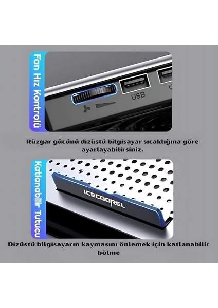 Alüminyum Icecrool 7 Kademeli Hız Ayarlı Ergonomik Stand Notebook Soğutucu