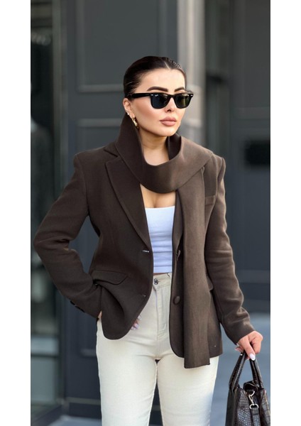 Marka Model Acı Kahve Şal Detaylı Blazer Ceket