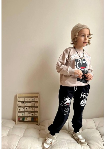 Erkek Çocuk 2 Iplik Alt Üst Eşofman Takımı Vizon 1666 modelleri