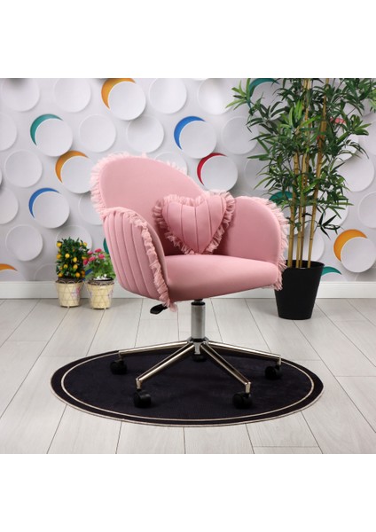 Liliya Krom Ayaklı Çalışma Koltuğu (Pembe Lakos Kumaş)