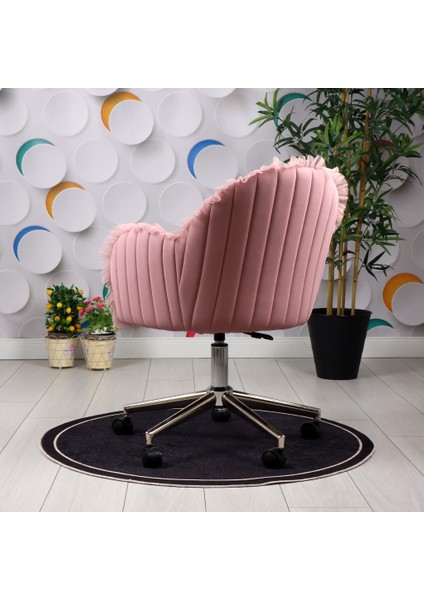 Liliya Krom Ayaklı Çalışma Koltuğu (Pembe Lakos Kumaş)