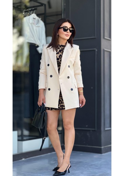 Bej Atlas Kumaş Blazer Ceket