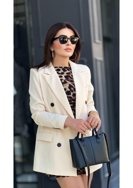 Bej Atlas Kumaş Blazer Ceket