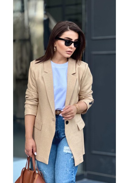Taş Tek Düğme Yün Efekt Blazer Ceket fiyatları
