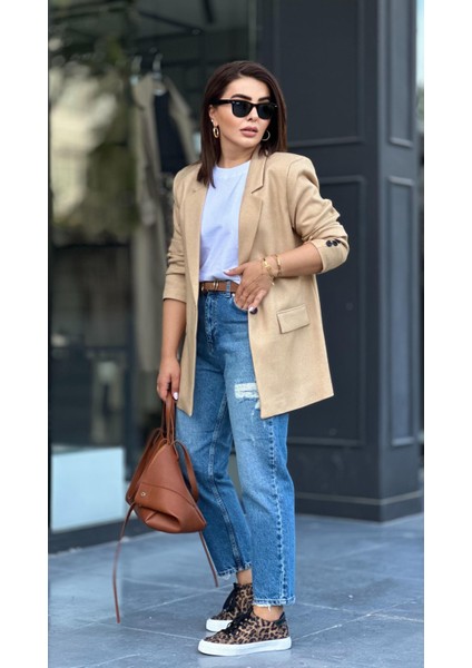 Taş Tek Düğme Yün Efekt Blazer Ceket modelleri