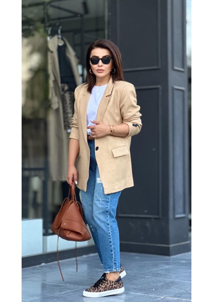 Taş Tek Düğme Yün Efekt Blazer Ceket indirimleri