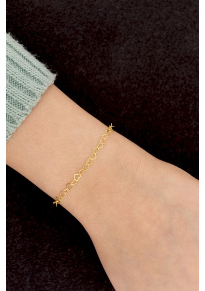 925 AyarGümüş Bağlantılı Kalpler Zincir Bileklik fiyatları