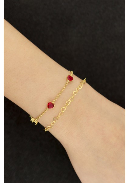 925 AyarGümüş Bağlantılı Kalpler Zincir Bileklik modelleri