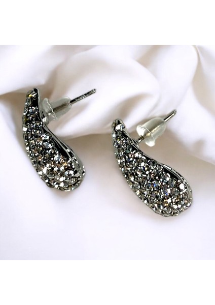 Mini Zirkon Taşlı Çelik Gümüş Renk Damla Küpe 2cm