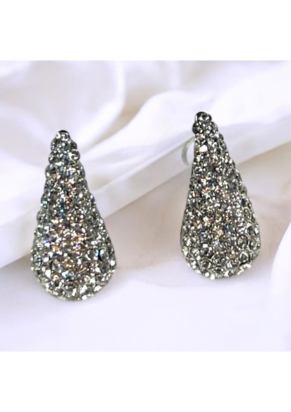 Mini Zirkon Taşlı Çelik Gümüş Renk Damla Küpe 2cm modelleri