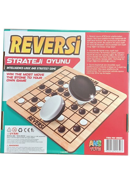 Reversi Ahşap Orta Boy Strateji Aile Zeka ve Eğlence Oyunu