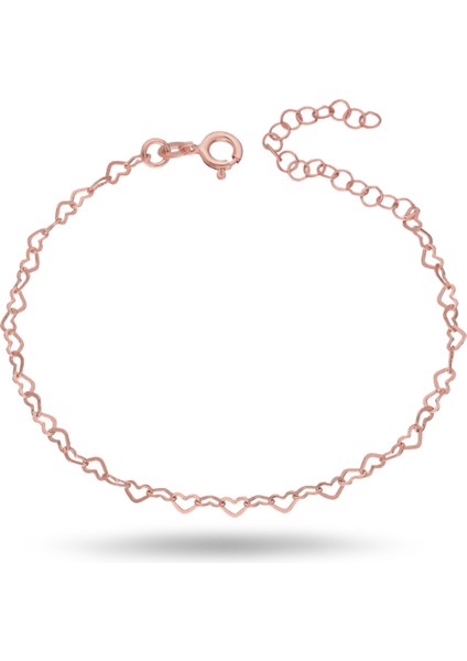 925 AyarGümüş Bağlantılı Kalpler Zincir Bileklik