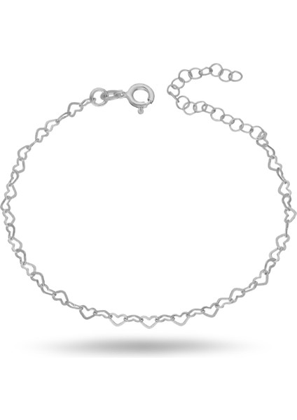 925 AyarGümüş Bağlantılı Kalpler Zincir Bileklik